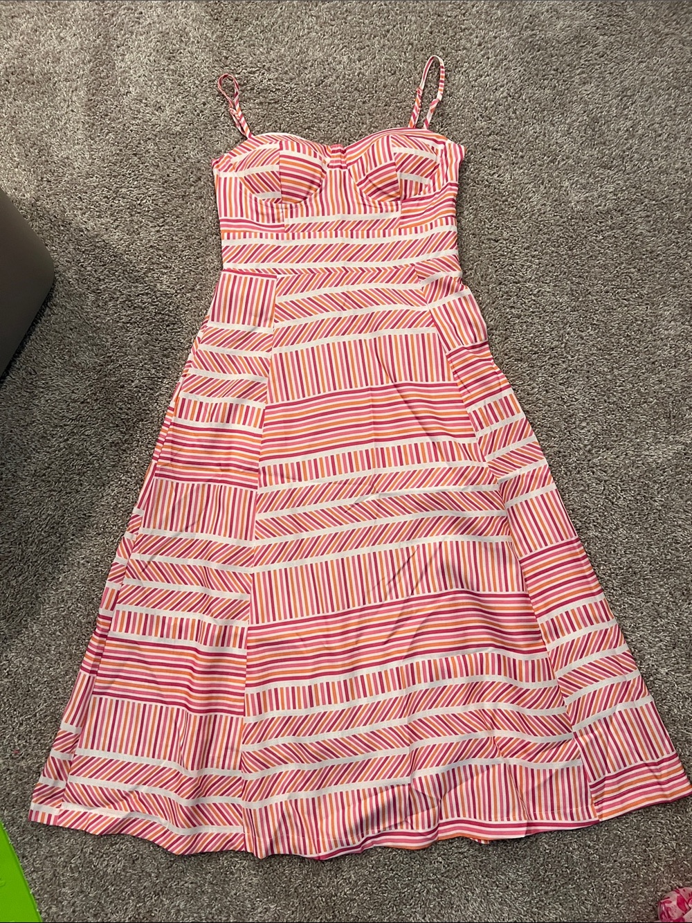 Aqua Pink & White Striped Spaghetti-Strap Midi Dress